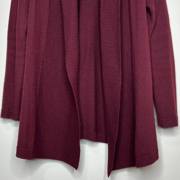 Talbots Burgundy Waterfall Open Cardigan Sweater Size S Lambswool Blend Heavy - Picture 3 of 8